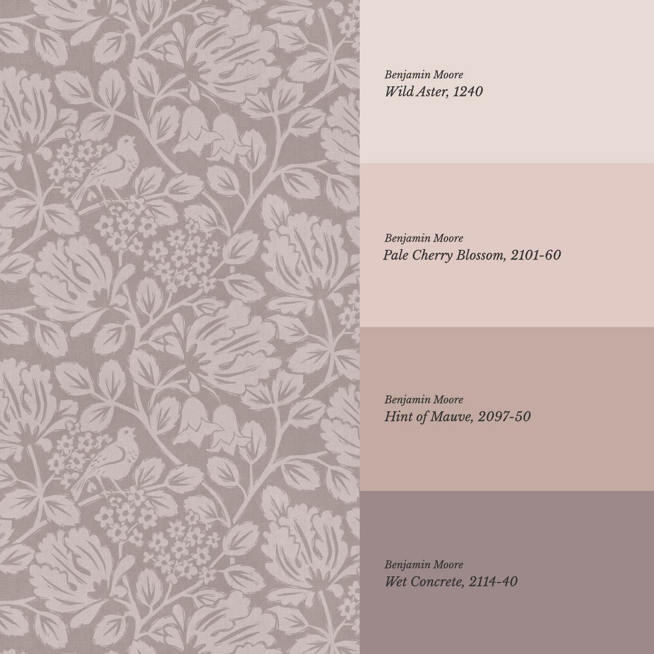 Gabriella Boho Birds and Floral Vines Mauve Wallpaper