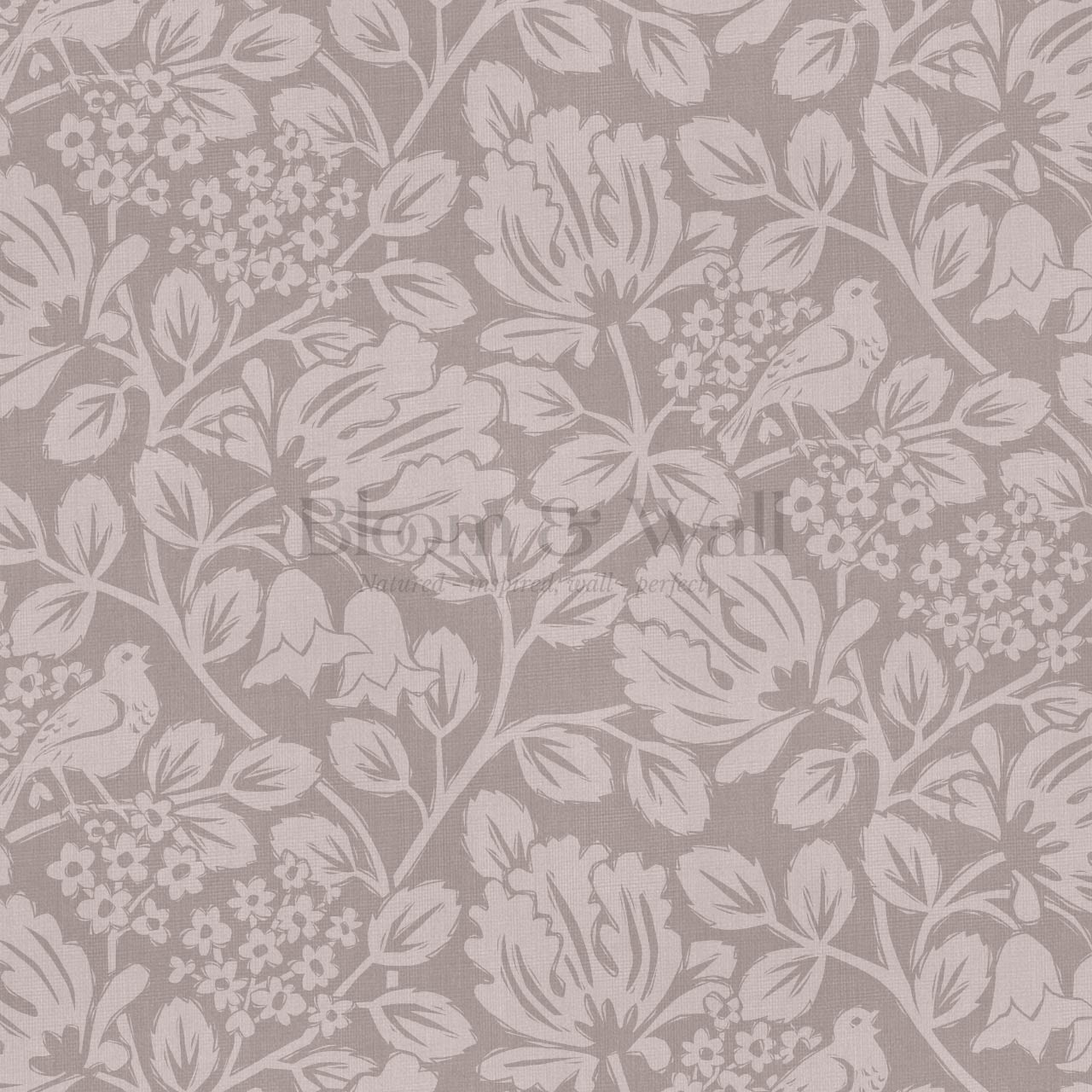Gabriella Boho Birds and Floral Vines Mauve Wallpaper