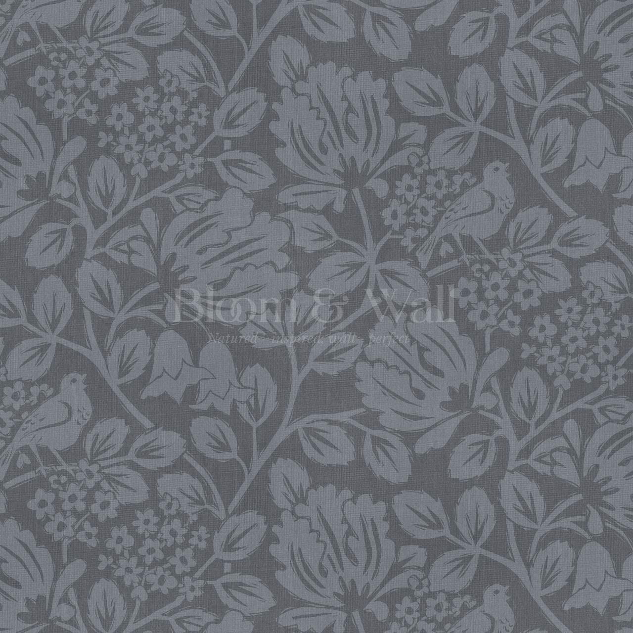 Gabriella Boho Birds and Floral Vines Slate Wallpaper