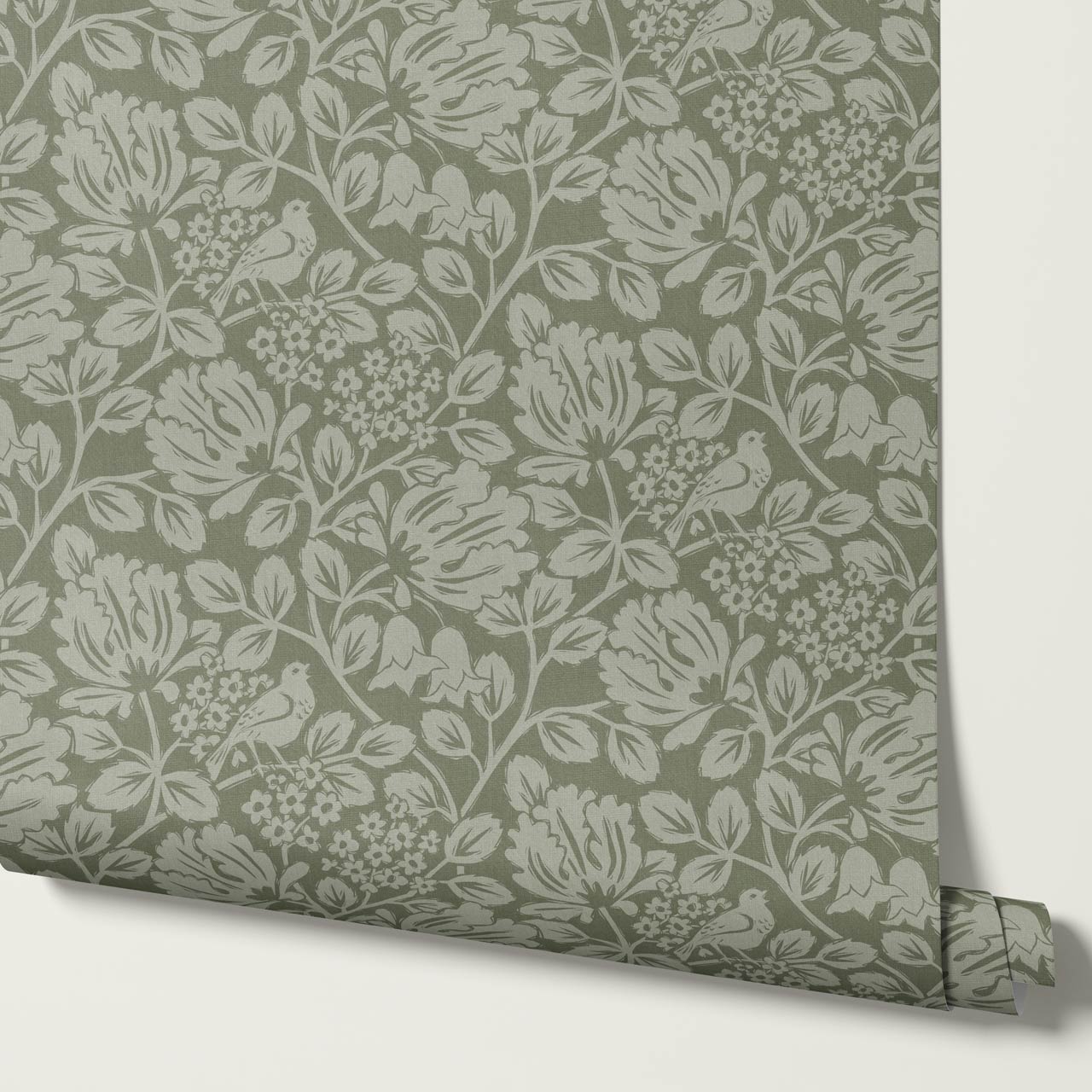 Gabriella Boho Birds and Floral Vines Forest Wallpaper