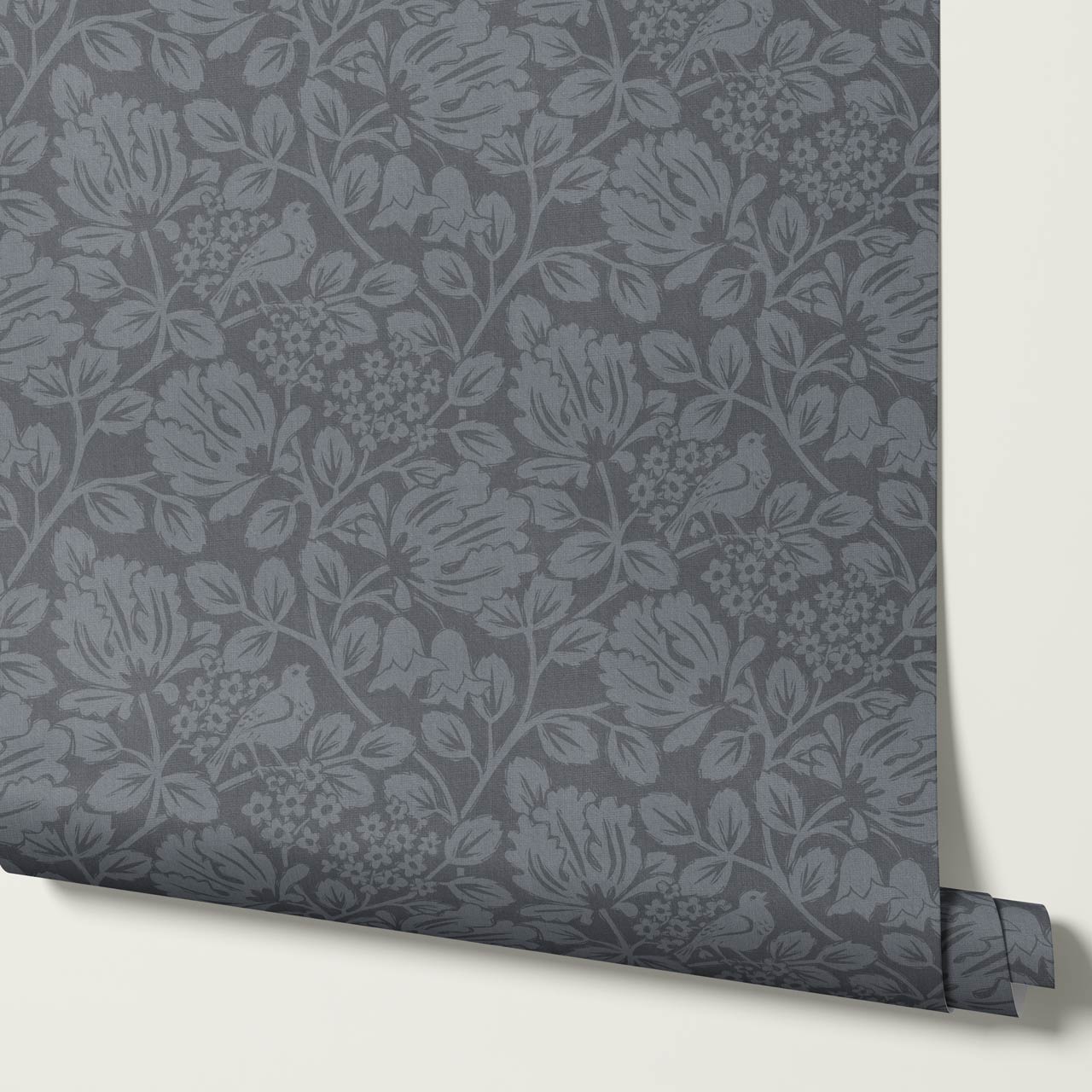 Gabriella Boho Birds and Floral Vines Slate Wallpaper