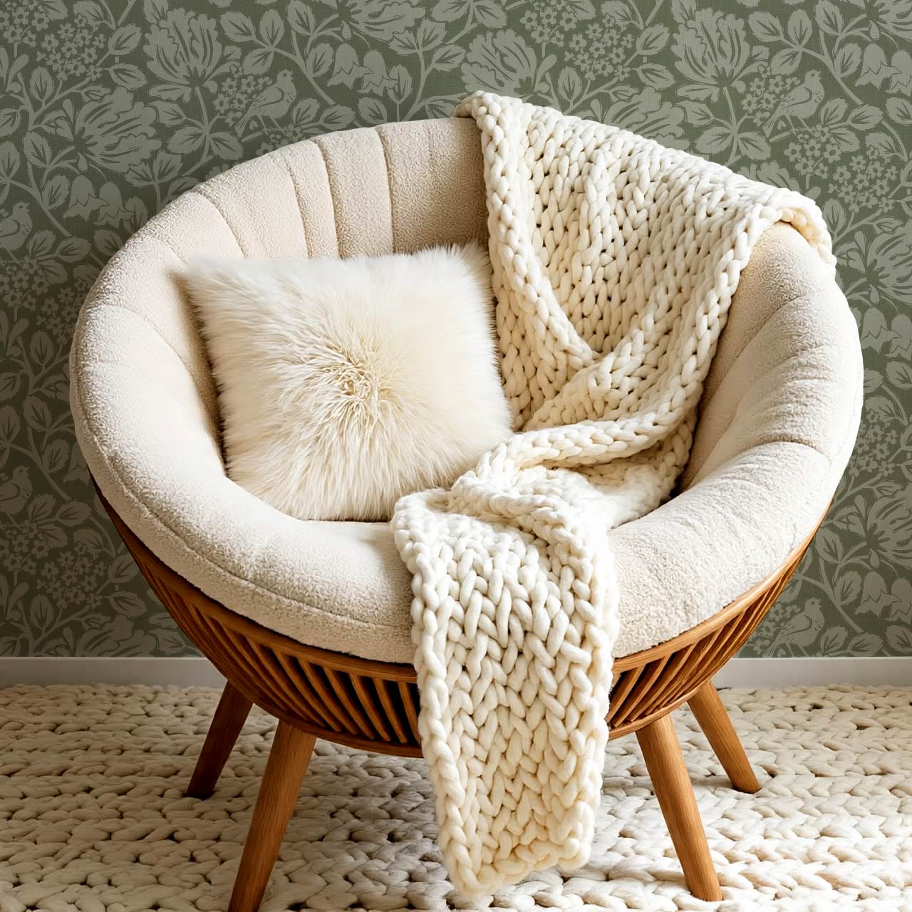 Gabriella Boho Birds and Floral Vines Forest Wallpaper