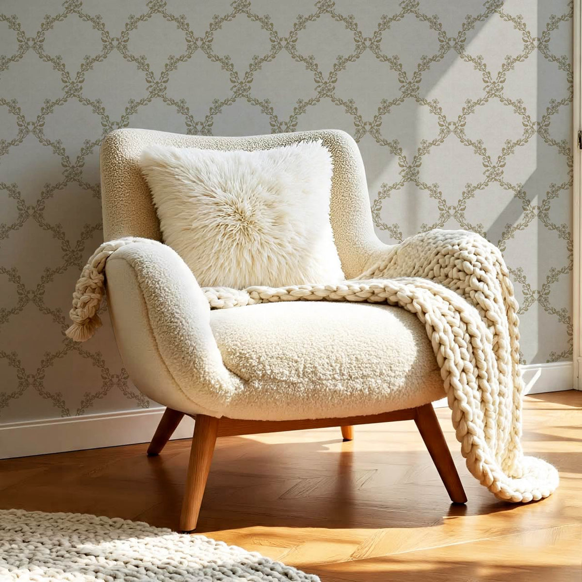 Gala Twining Vines Stone Olive Wallpaper