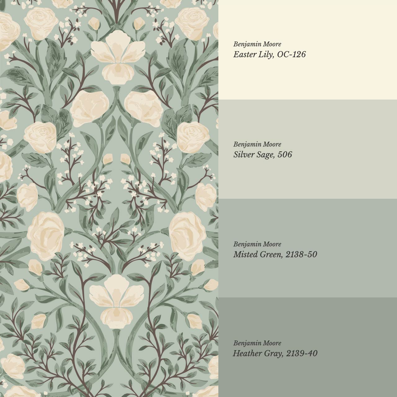 Galena Rose Vines Sage Cream Wallpaper