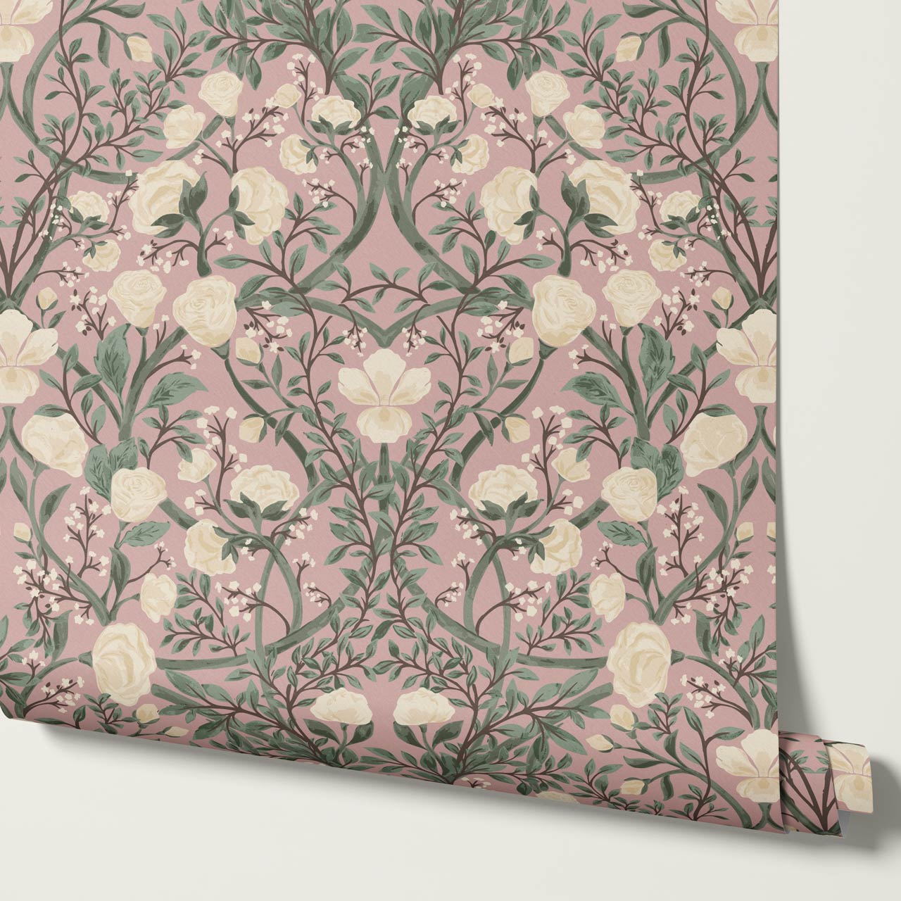 Galena Rose Vines Mauve Sage Wallpaper