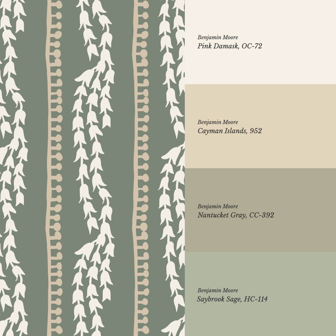 Genevieve Folk Vine Stripe Fern Wallpaper