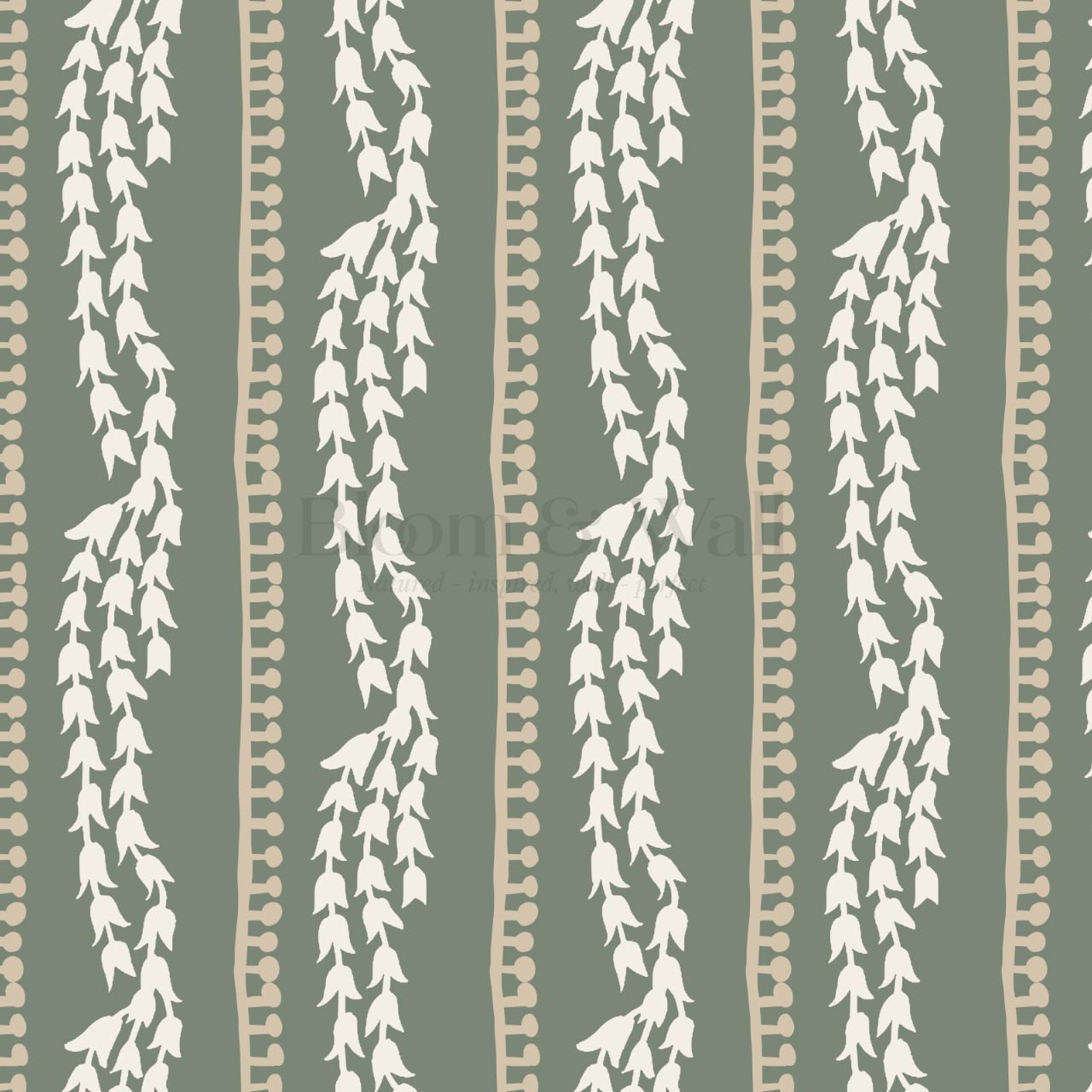 Genevieve Folk Vine Stripe Fern Wallpaper