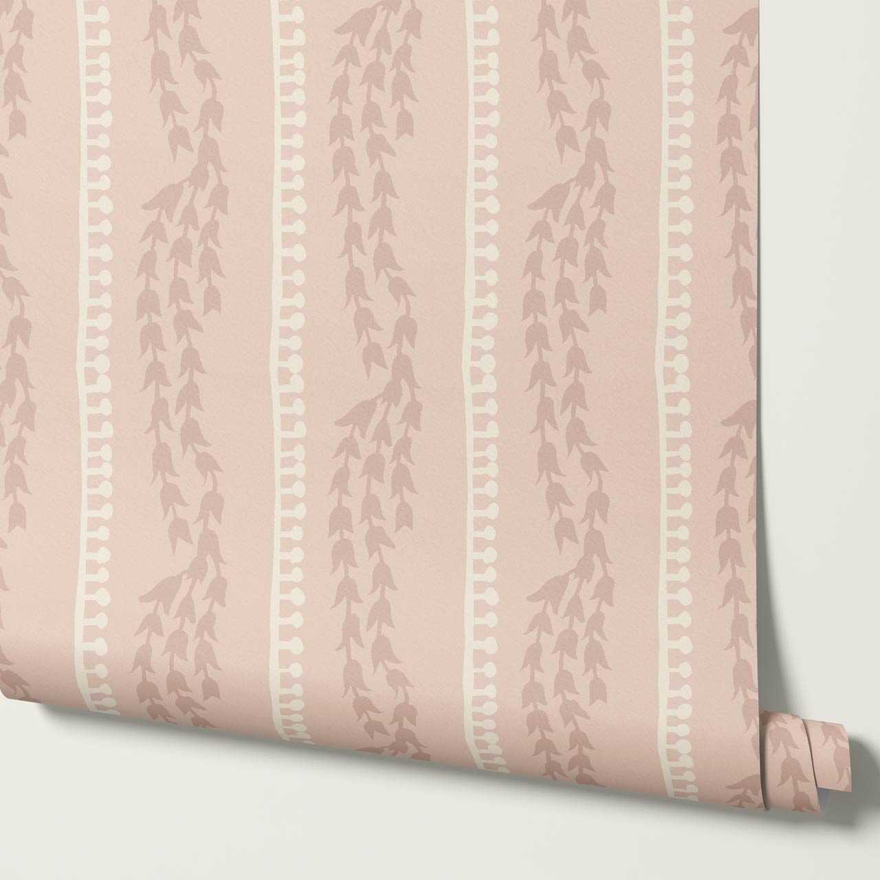 Genevieve Folk Vine Stripe Blush Wallpaper