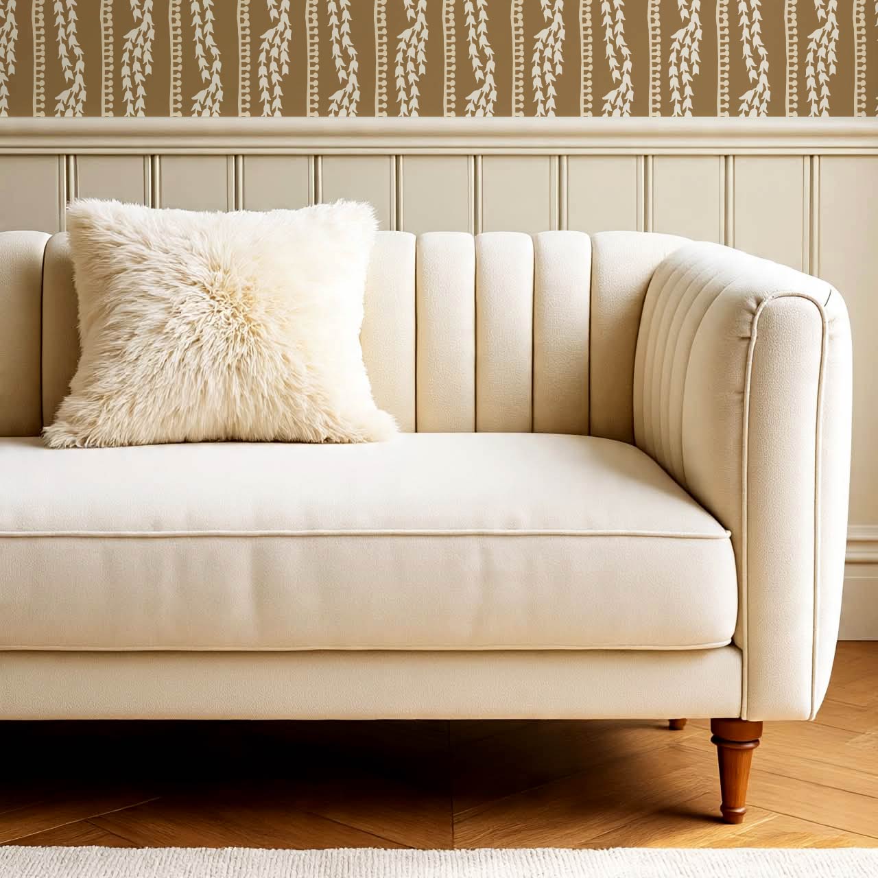 Genevieve Folk Vine Stripe Parchment Wallpaper