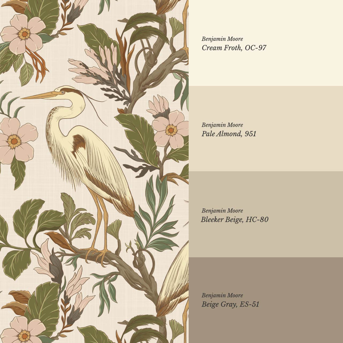 Genoveva Herons Ivory Pale Blush Olive Wallpaper