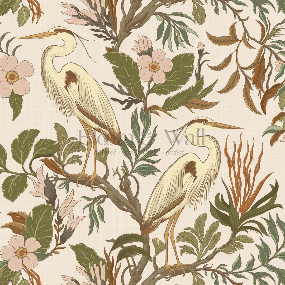 Genoveva Herons Ivory Pale Blush Olive Wallpaper