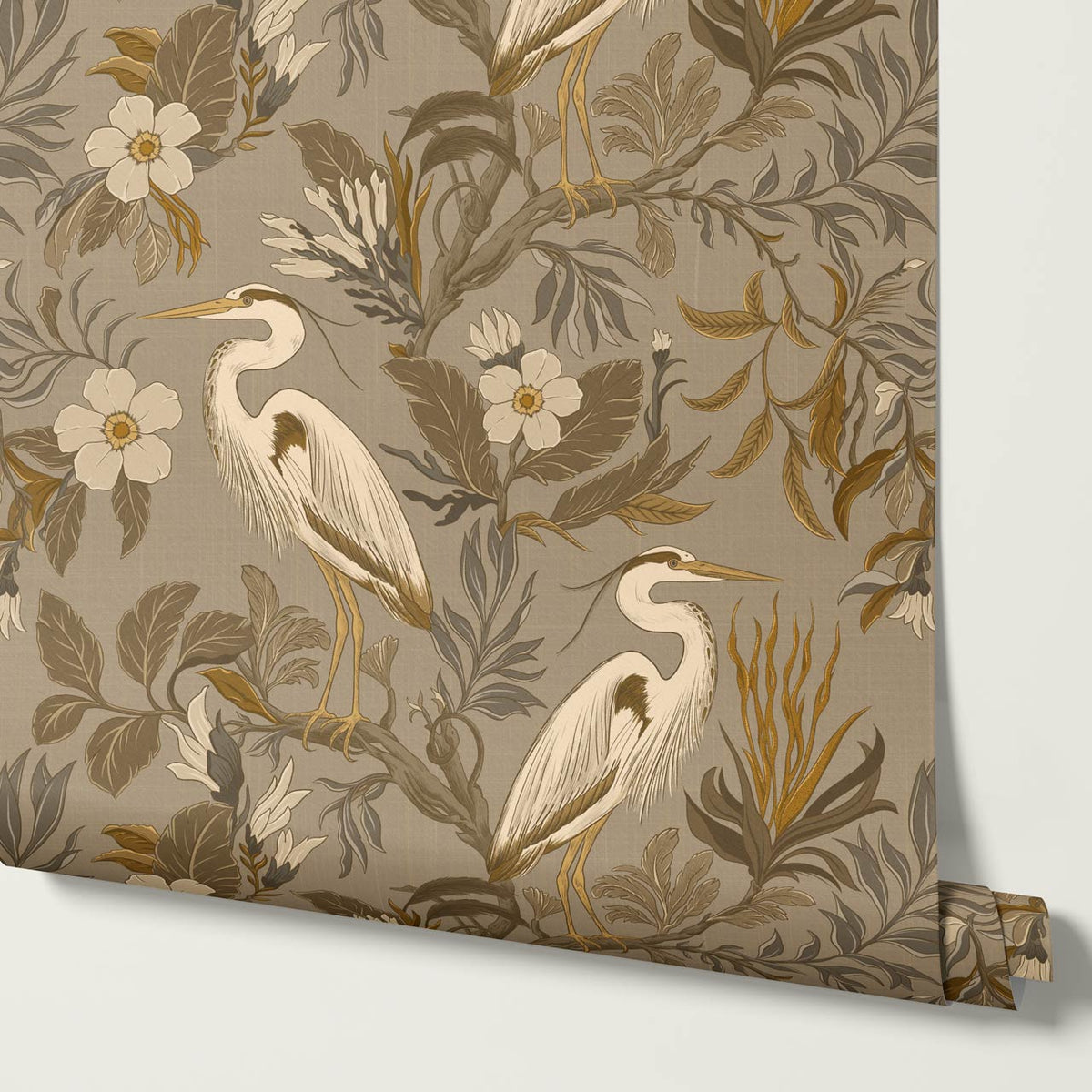 Genoveva Herons Autumn Brown Cream Wallpaper