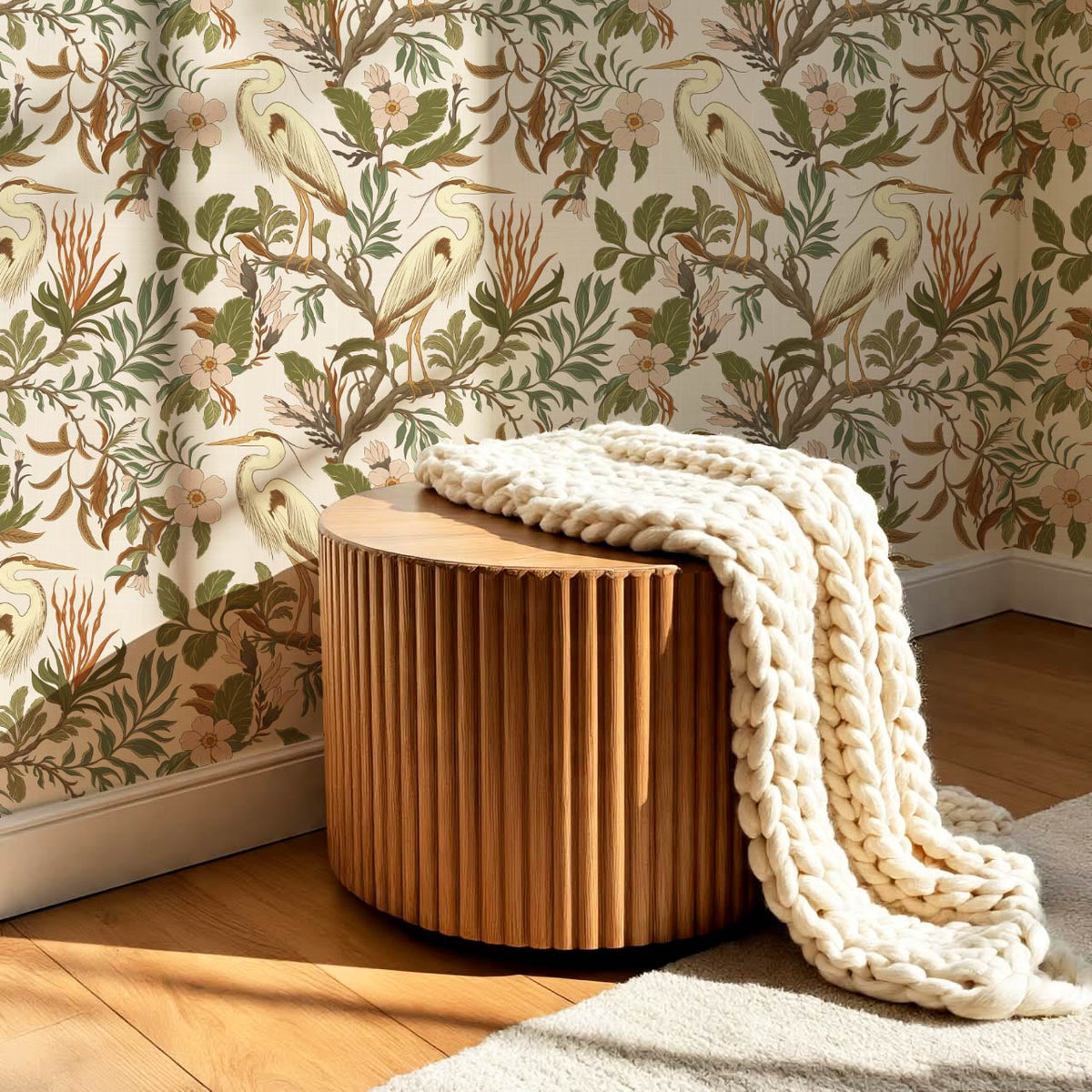 Genoveva Herons Ivory Pale Blush Olive Wallpaper