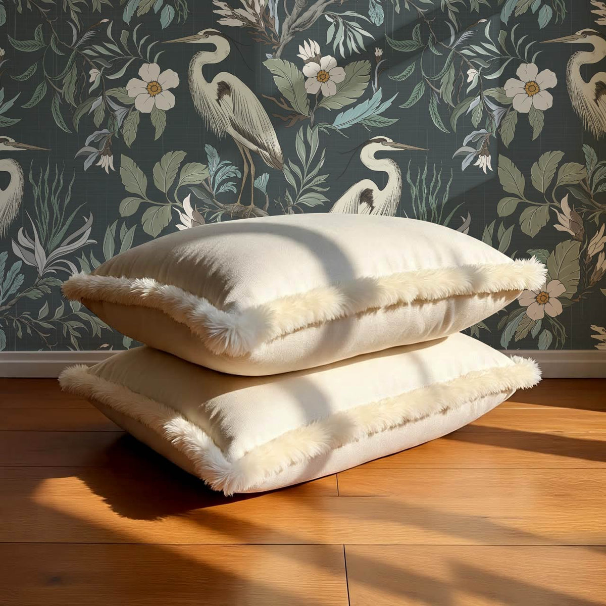 Genoveva Herons Slate Sage Ivory Wallpaper