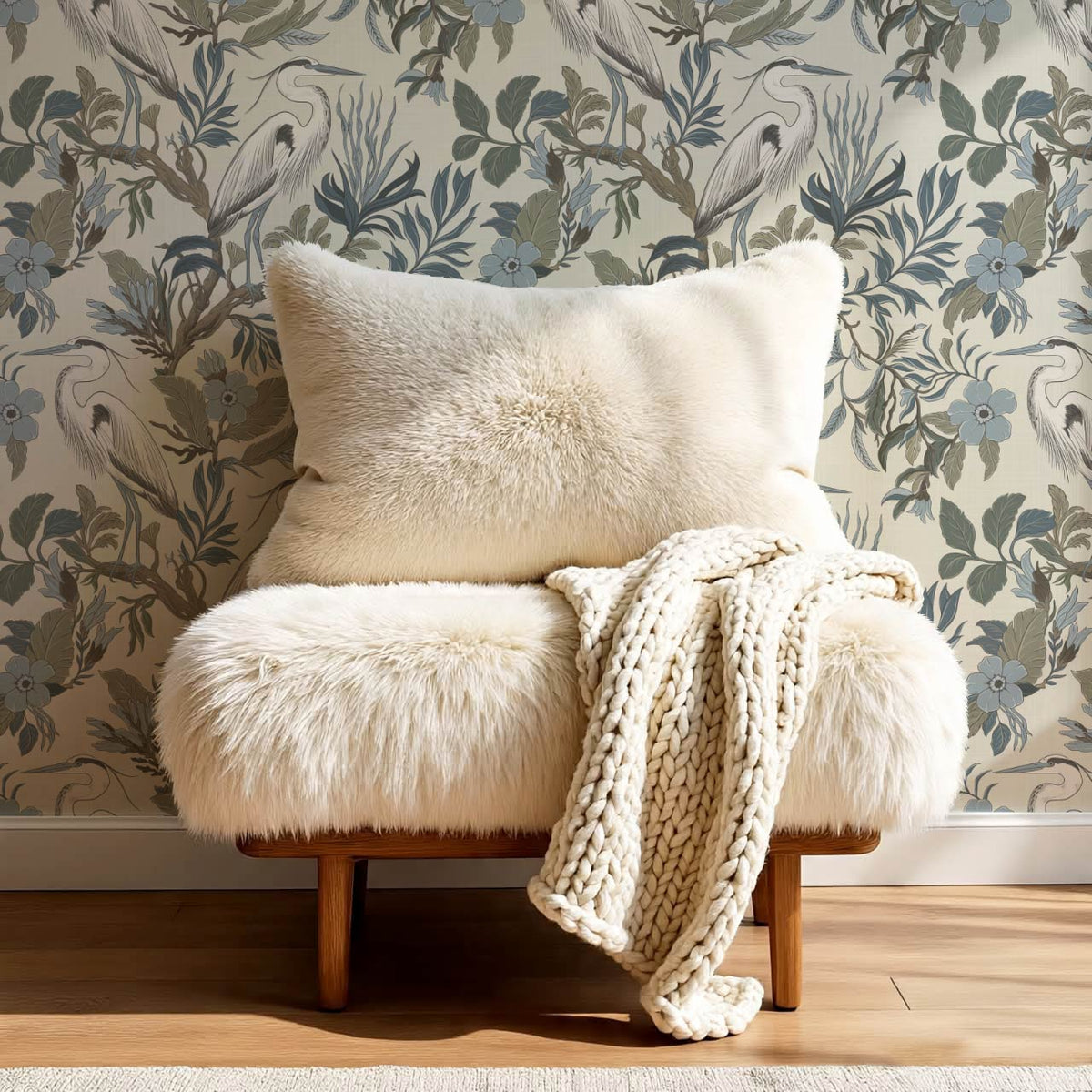 Genoveva Herons Bone Gray Sky Olive Wallpaper