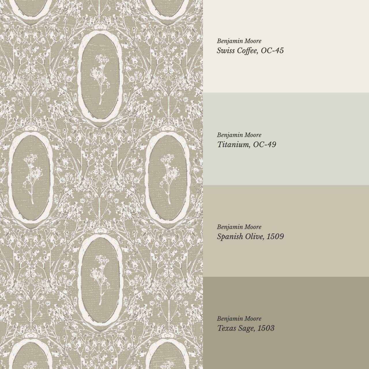 Gia Floral Medallions Olive Wallpaper