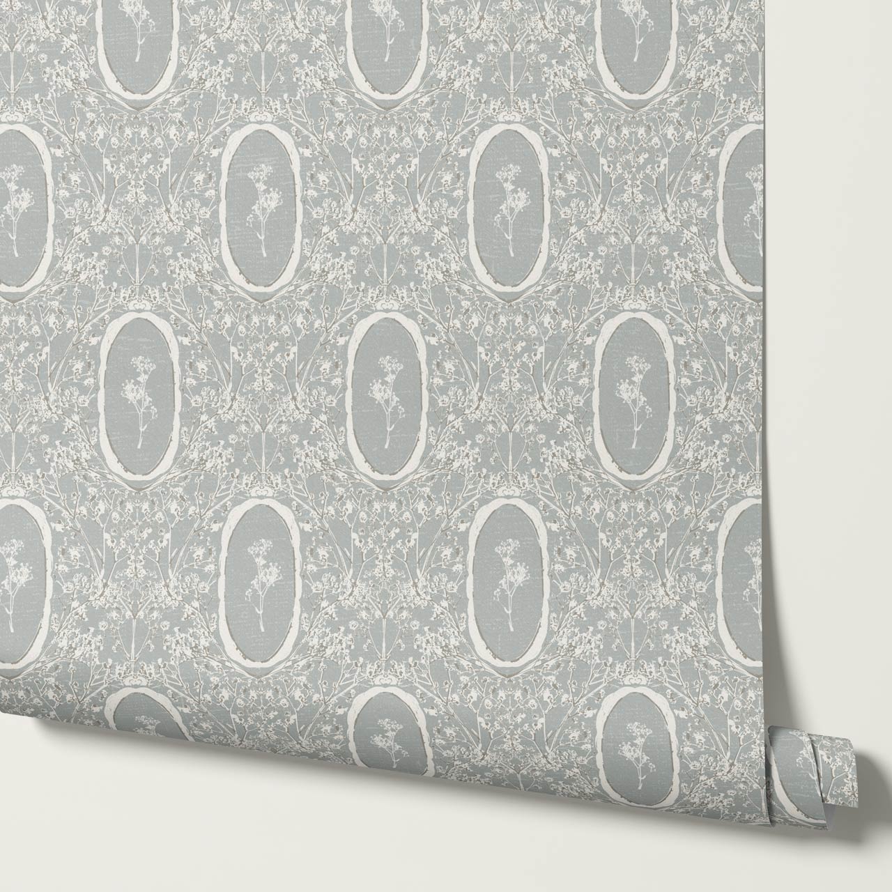 Gia Floral Medallions Dove Gray Wallpaper