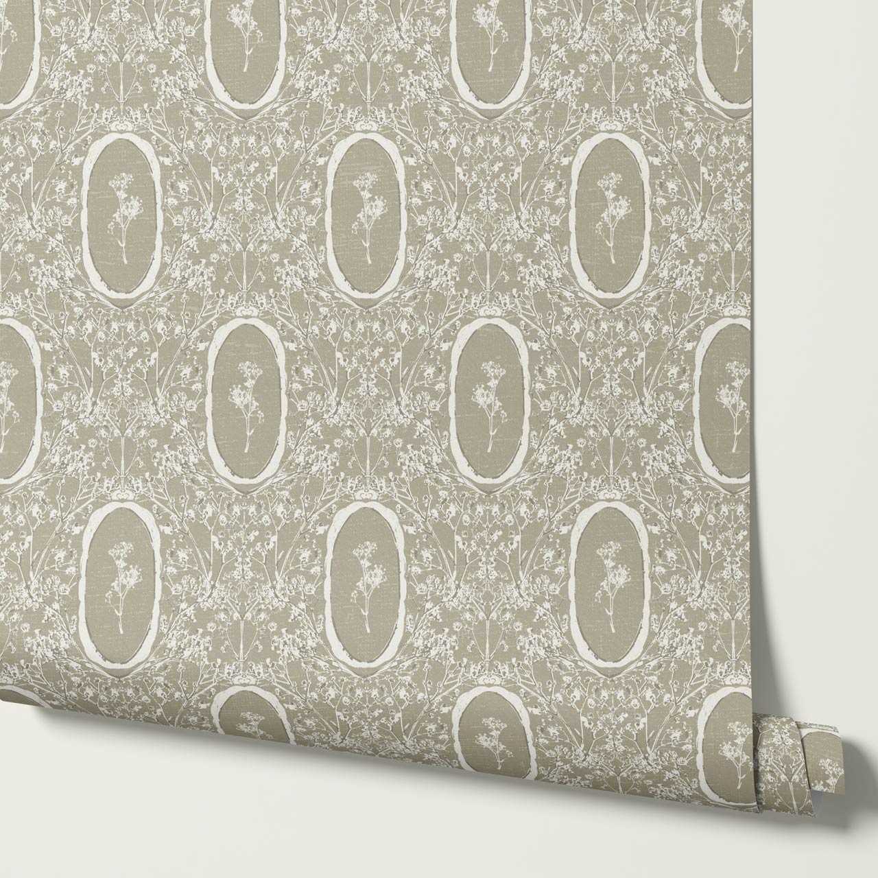 Gia Floral Medallions Olive Wallpaper