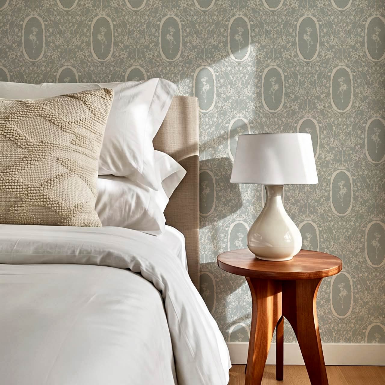 Gia Floral Medallions Dove Gray Wallpaper
