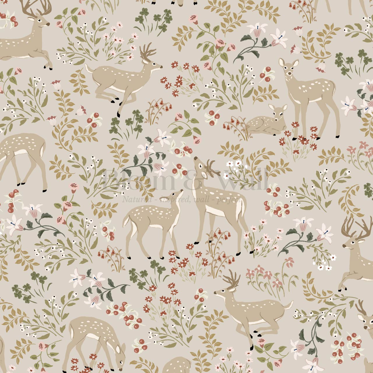 Gianna Meadow Deer Taupe Wallpaper