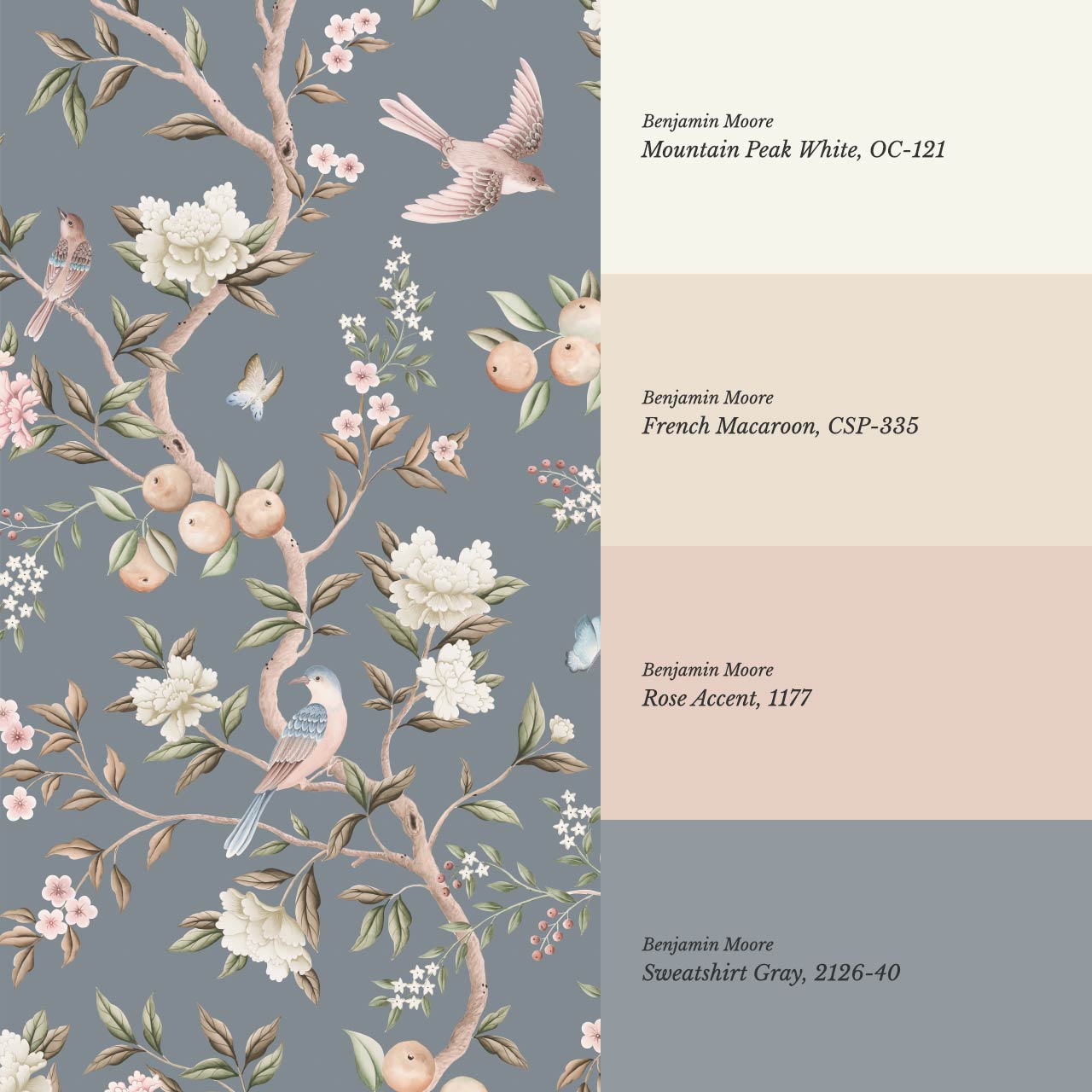 Ginevra Orchard Song Chinoiserie Smoke Pastel Wallpaper