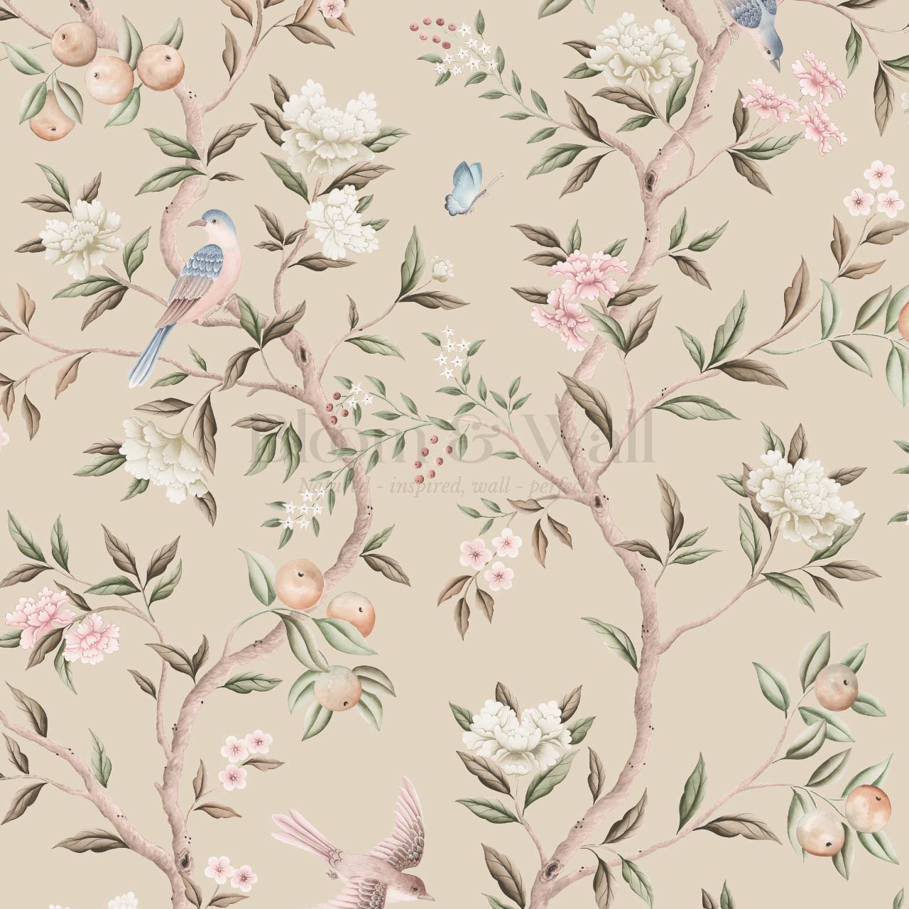 Ginevra Orchard Song Chinoiserie Beige Pastel Wallpaper