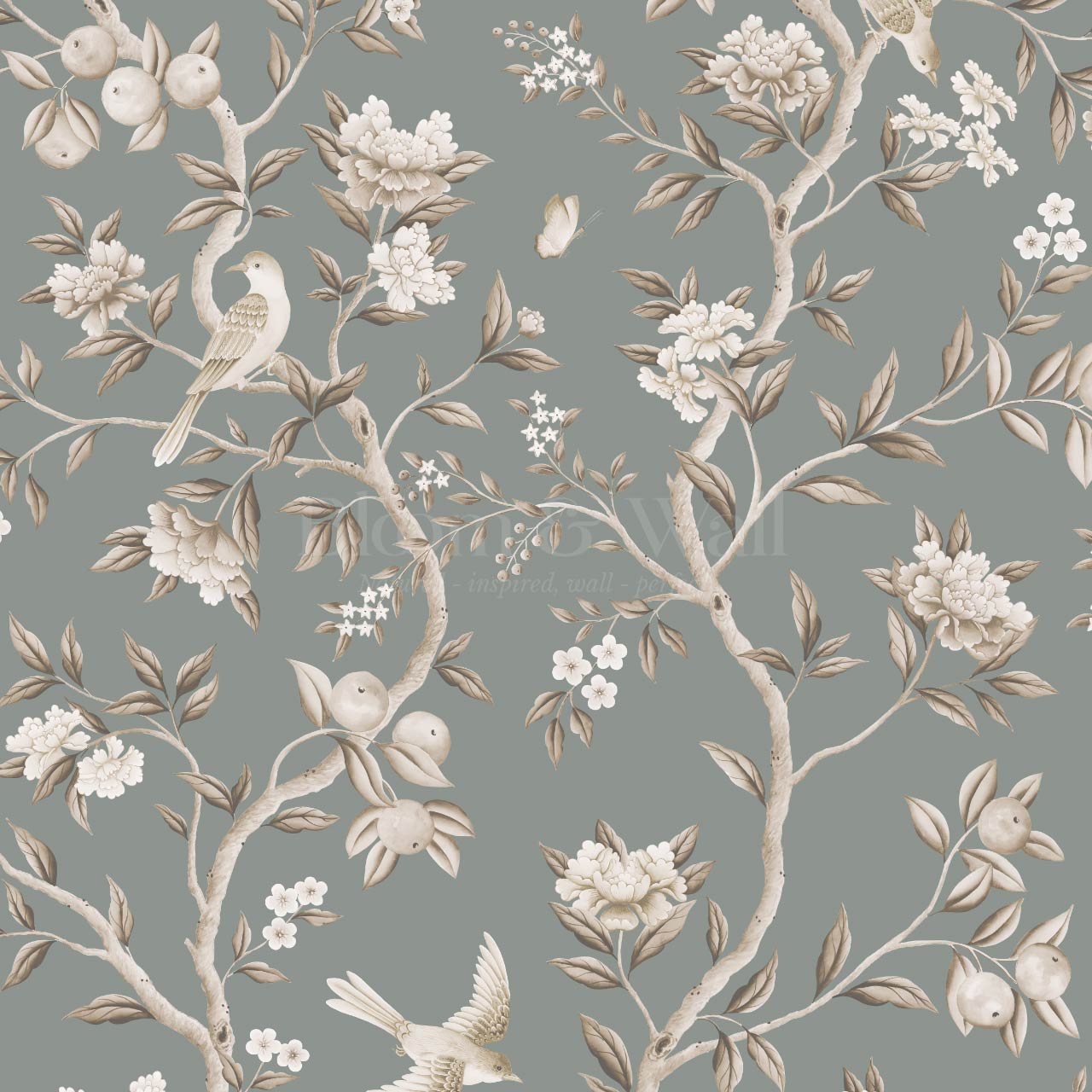 Ginevra Orchard Song Chinoiserie Sage Beige Wallpaper