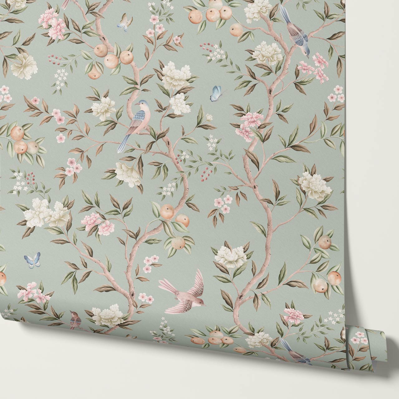 Ginevra Orchard Song Chinoiserie Sage Pastel Wallpaper