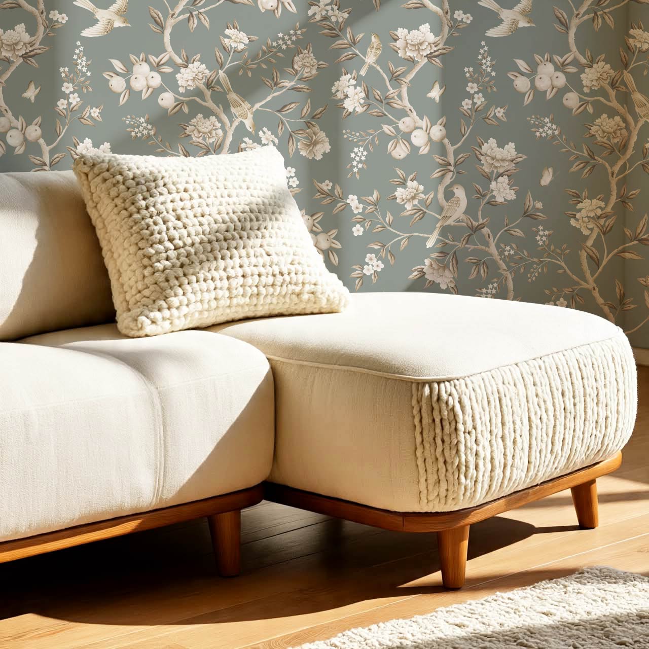 Ginevra Orchard Song Chinoiserie Sage Beige Wallpaper