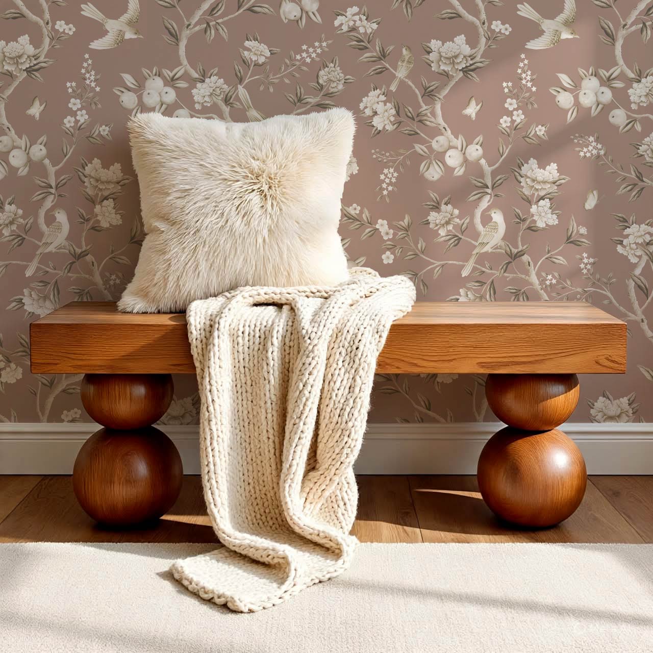 Ginevra Orchard Song Chinoiserie Clay Beige Wallpaper