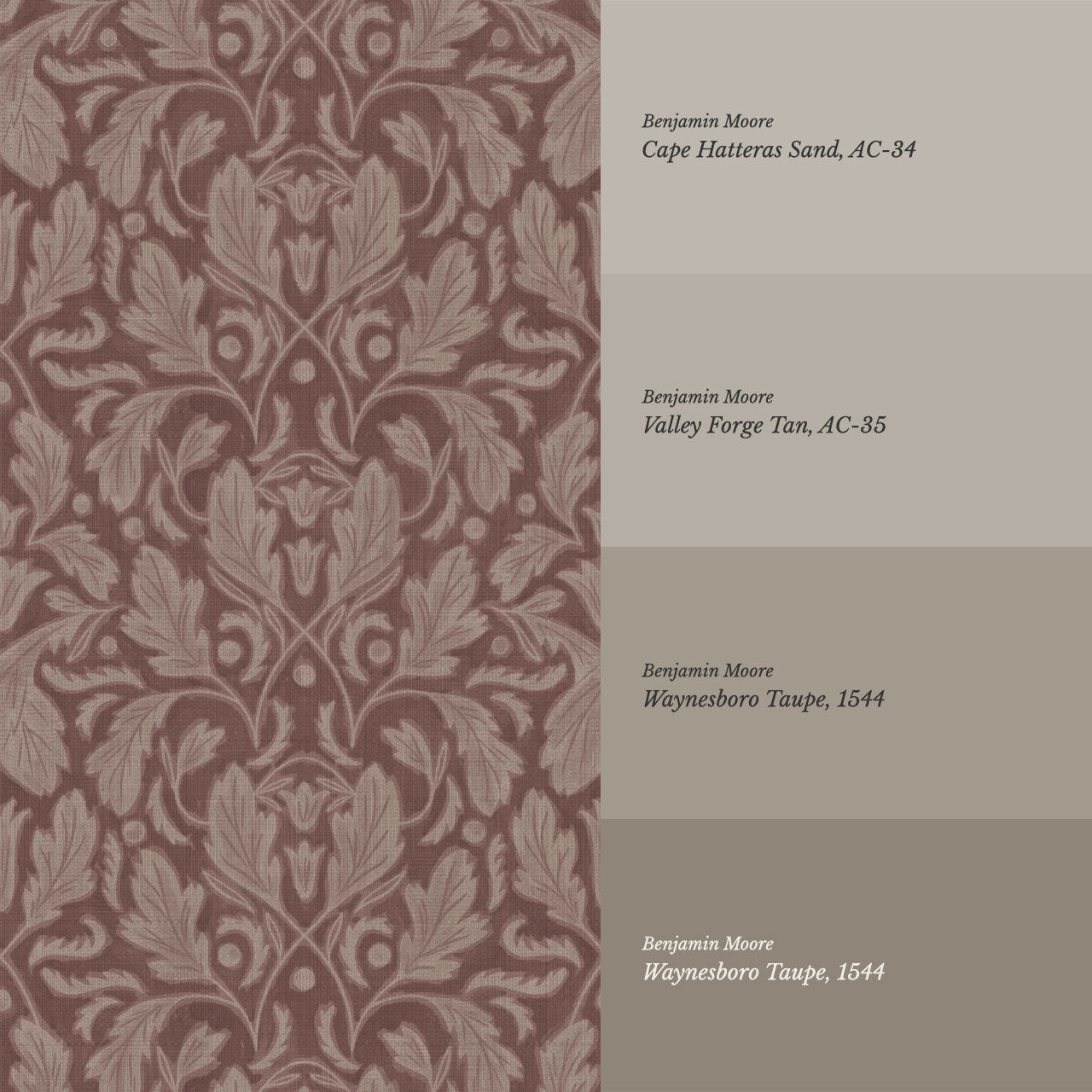 Gisele Baroque Leaves Brown Mauve Wallpaper
