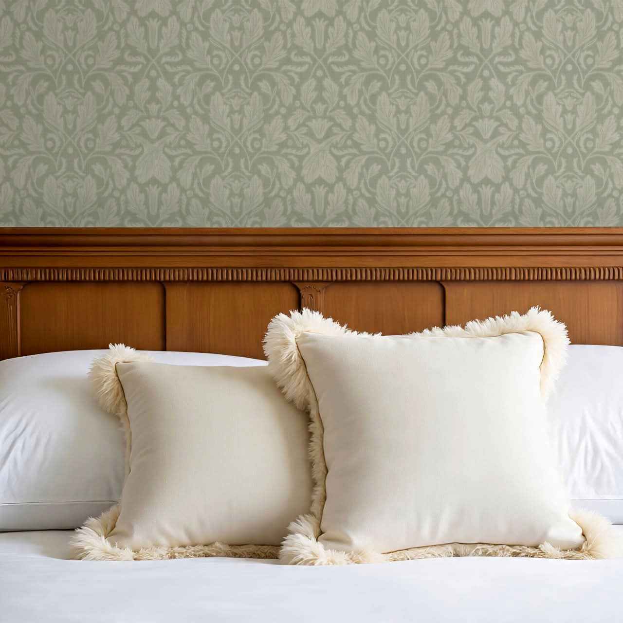 Gisele Baroque Leaves Sage Wallpaper
