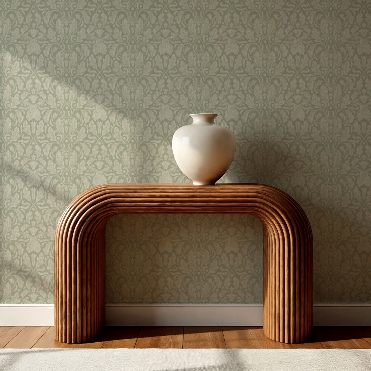 Gisele Baroque Leaves Sage Wallpaper