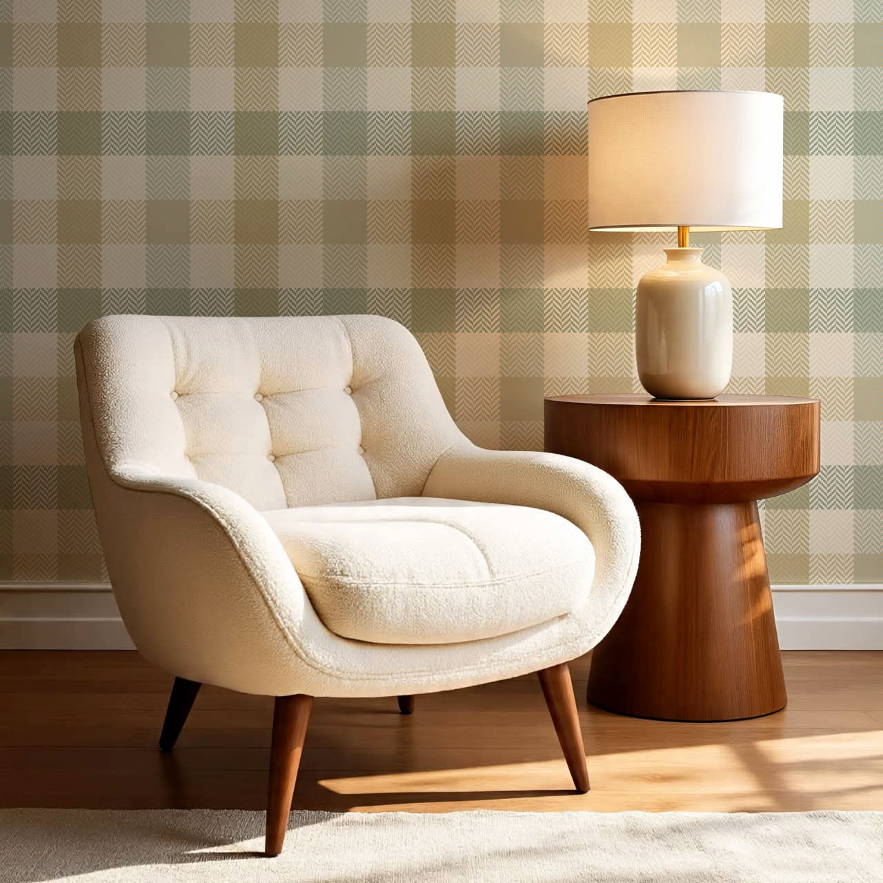 Gloria Tartan Plaid Check Sage Gold Wallpaper