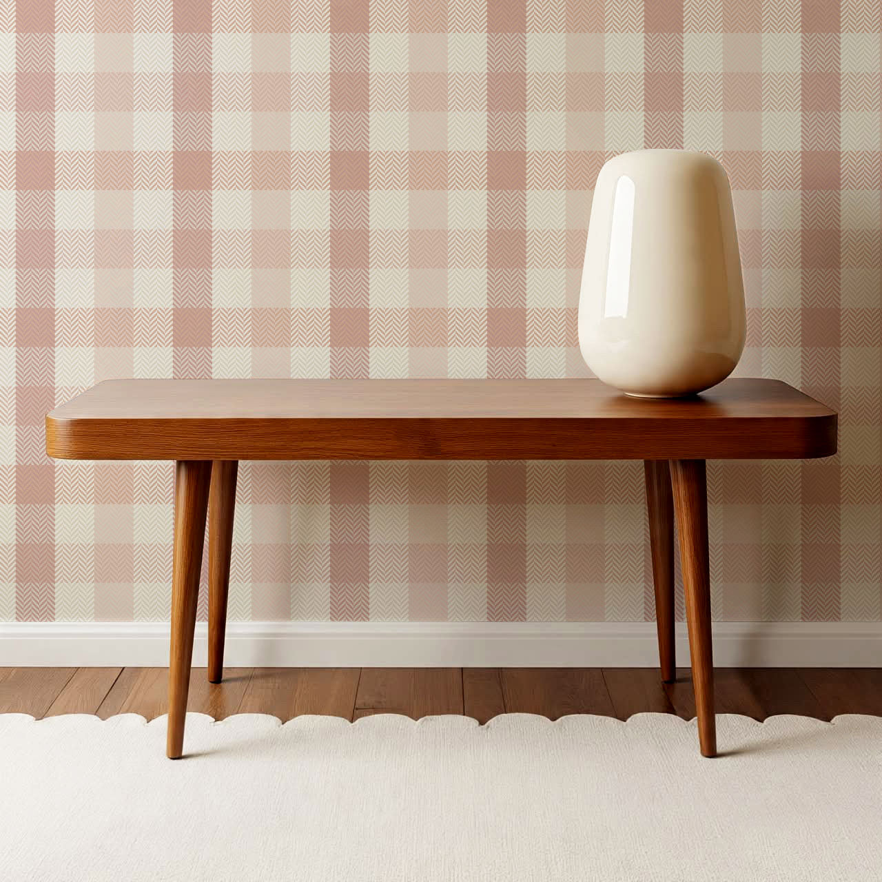 Gloria Tartan Plaid Check Blush Wallpaper