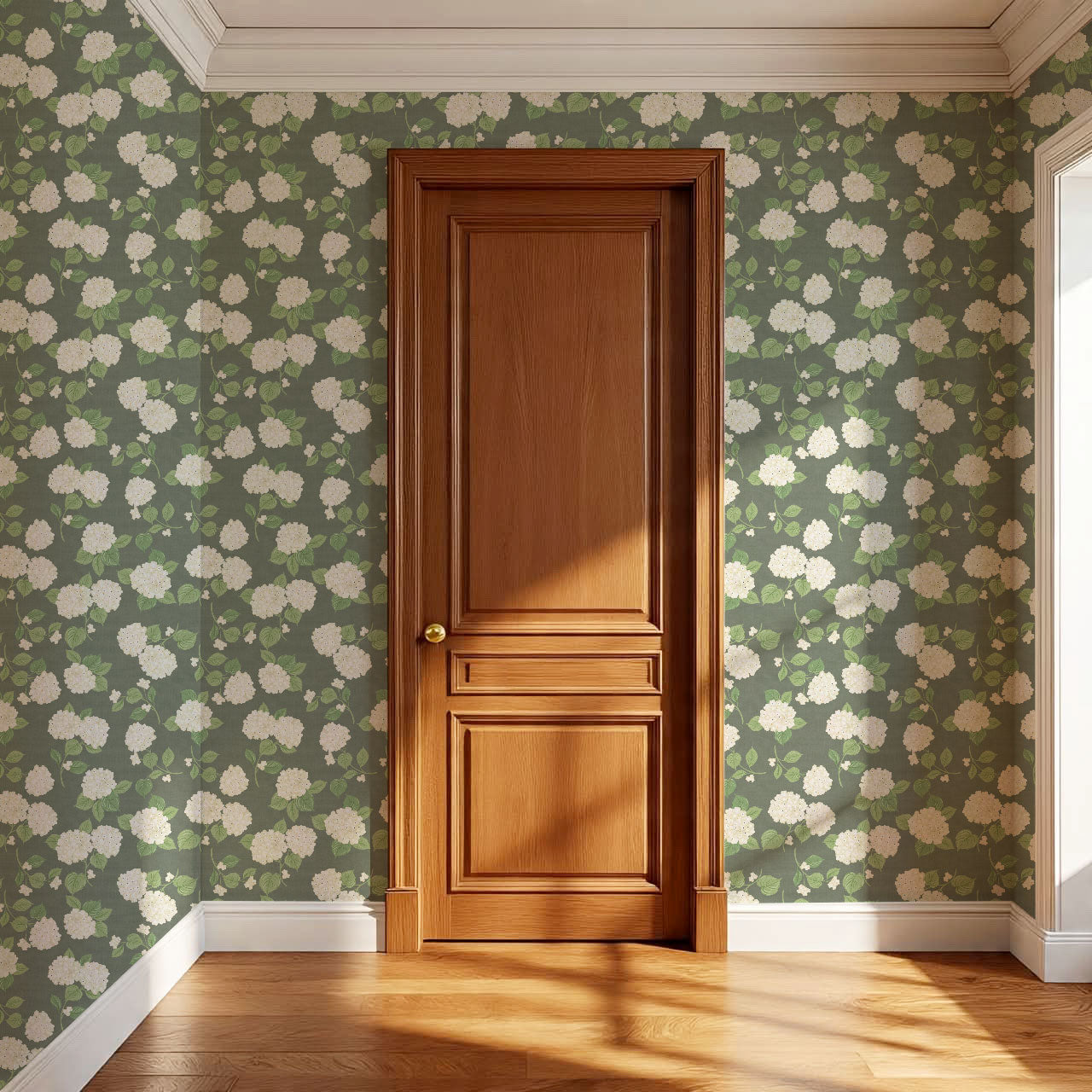 Gracelyn Hydrangea Blooms Green Wallpaper