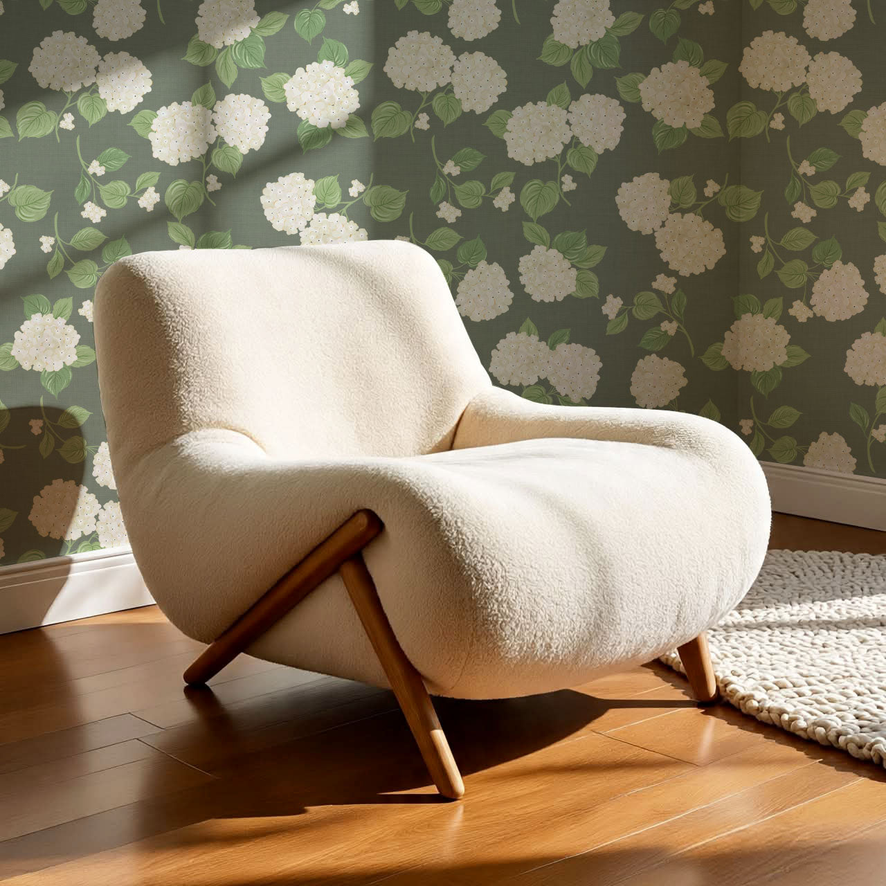 Gracelyn Hydrangea Blooms Green Wallpaper