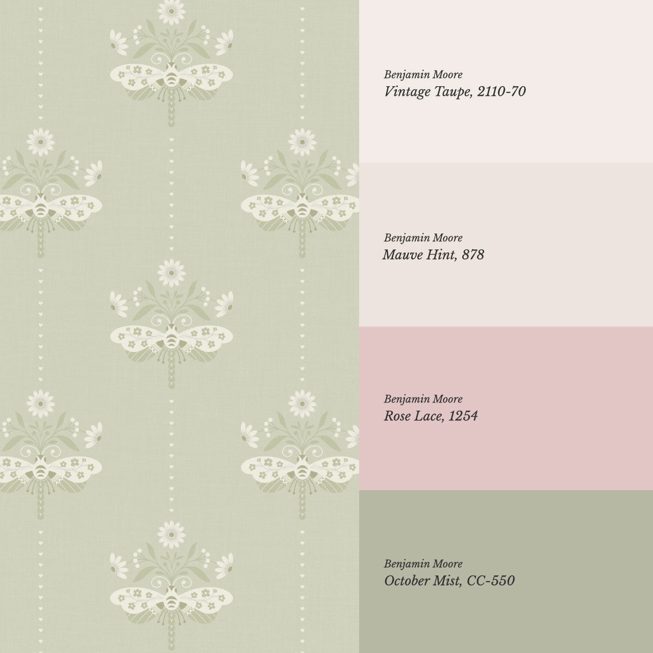 Gracie Rosewing Hearts Sage Wallpaper