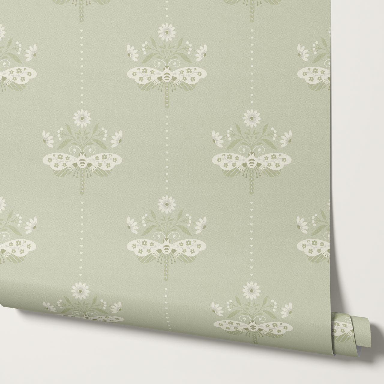 Gracie Rosewing Hearts Sage Wallpaper