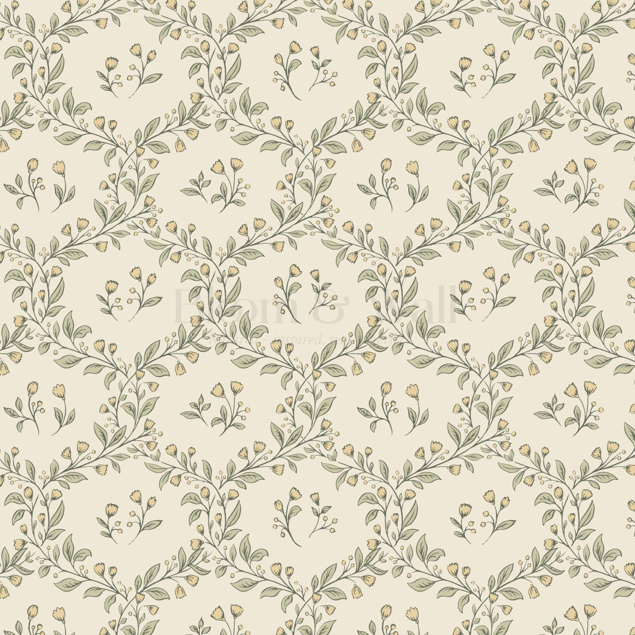 Hadley Leafy Ogee Butter Green Wallpaper