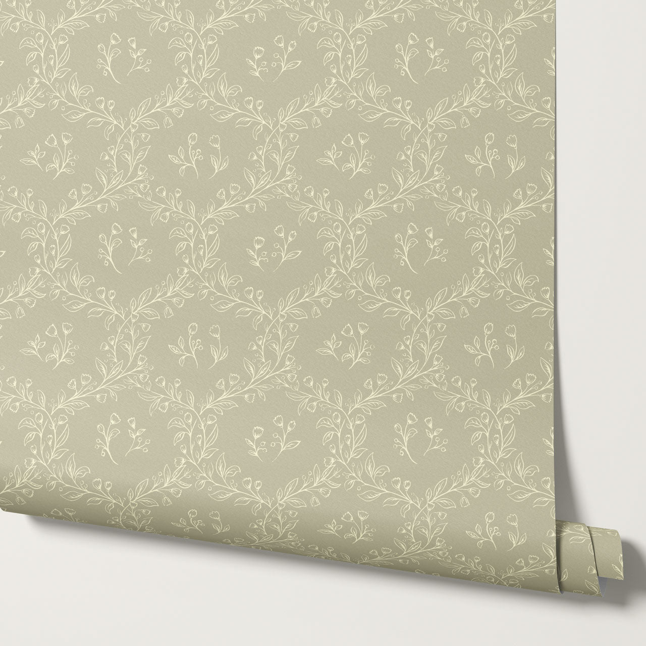 Hadley Leafy Ogee Stone Wallpaper