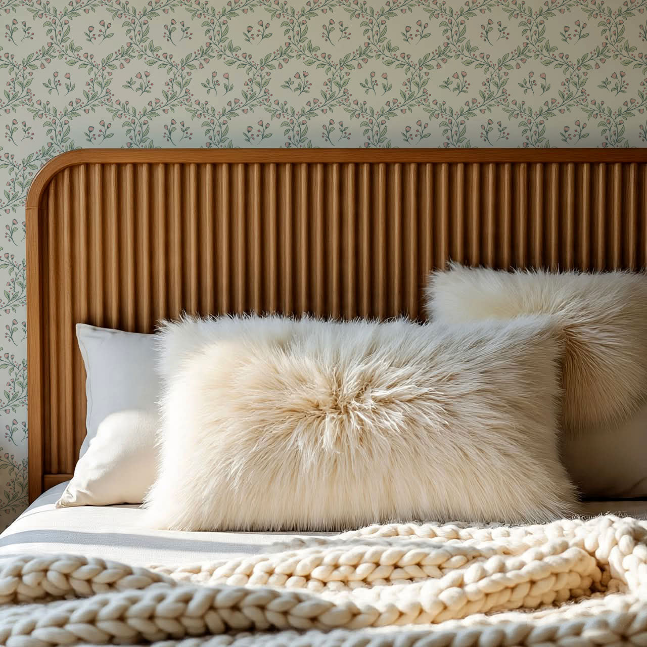 Hadley Leafy Ogee Blush Green Wallpaper