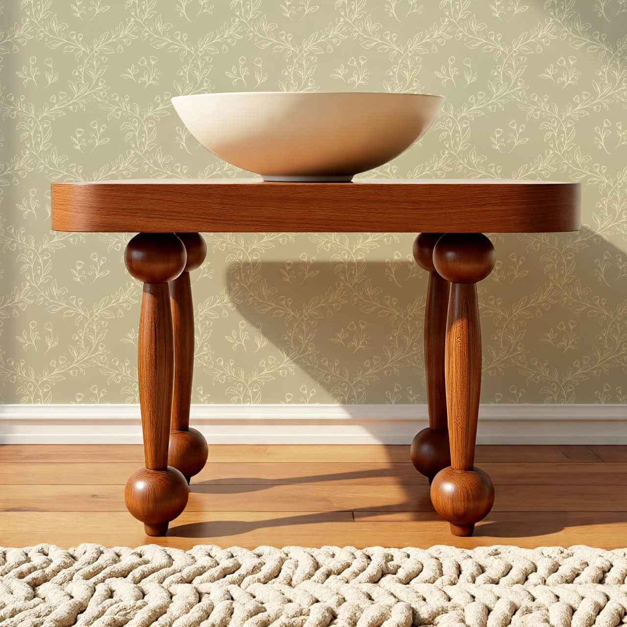 Hadley Leafy Ogee Stone Wallpaper