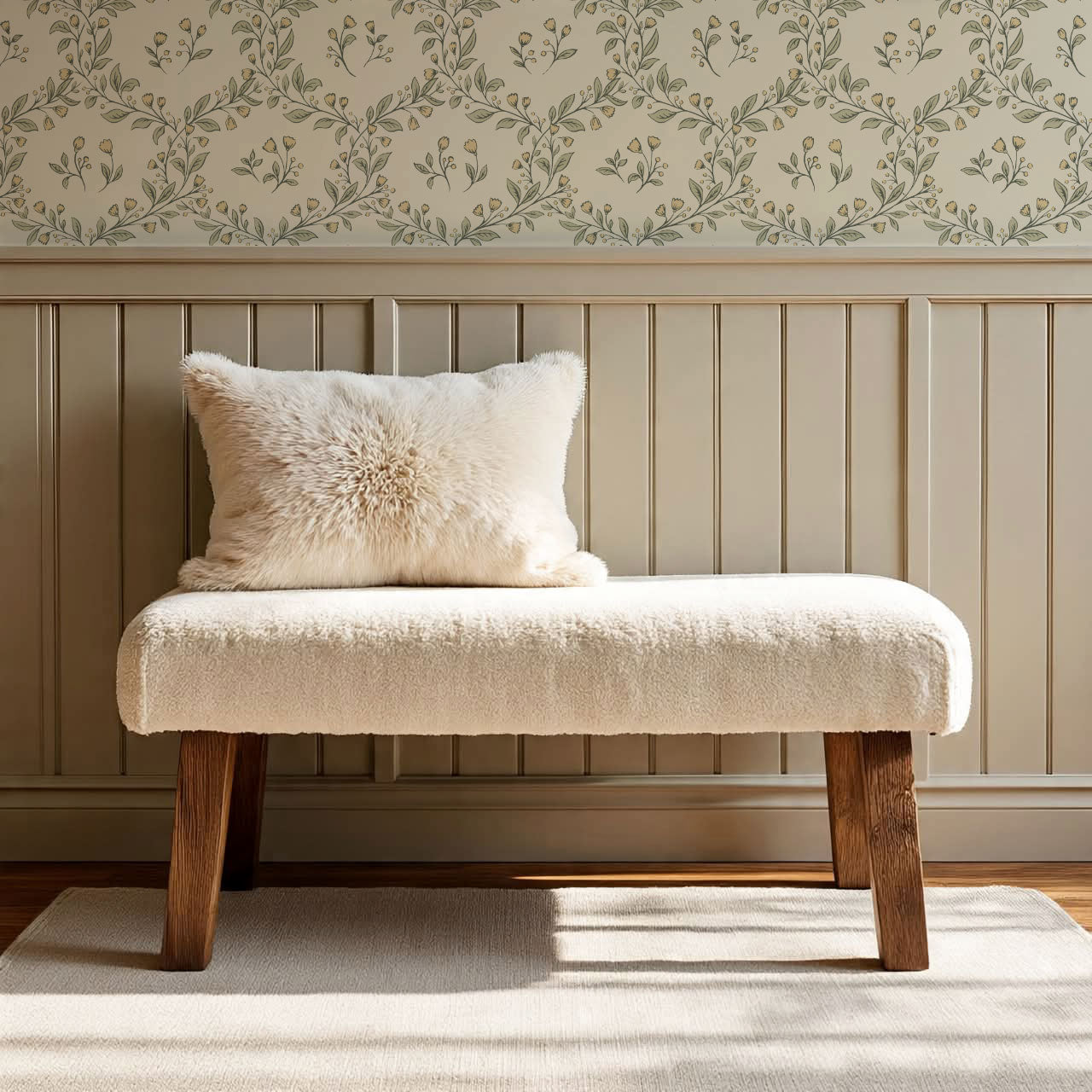 Hadley Leafy Ogee Butter Green Wallpaper