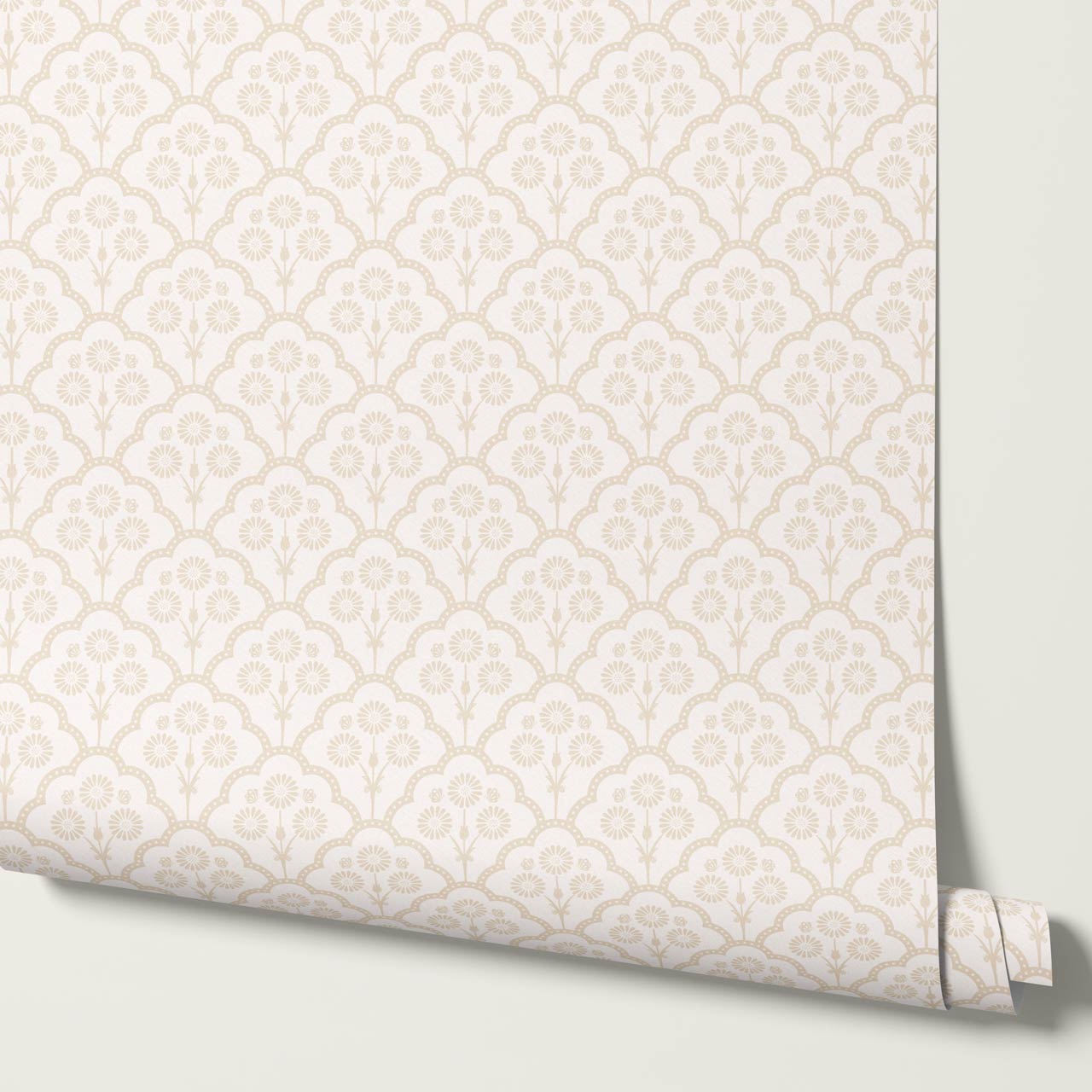 Haisley Scalloped Bloom Cream Beige Wallpaper