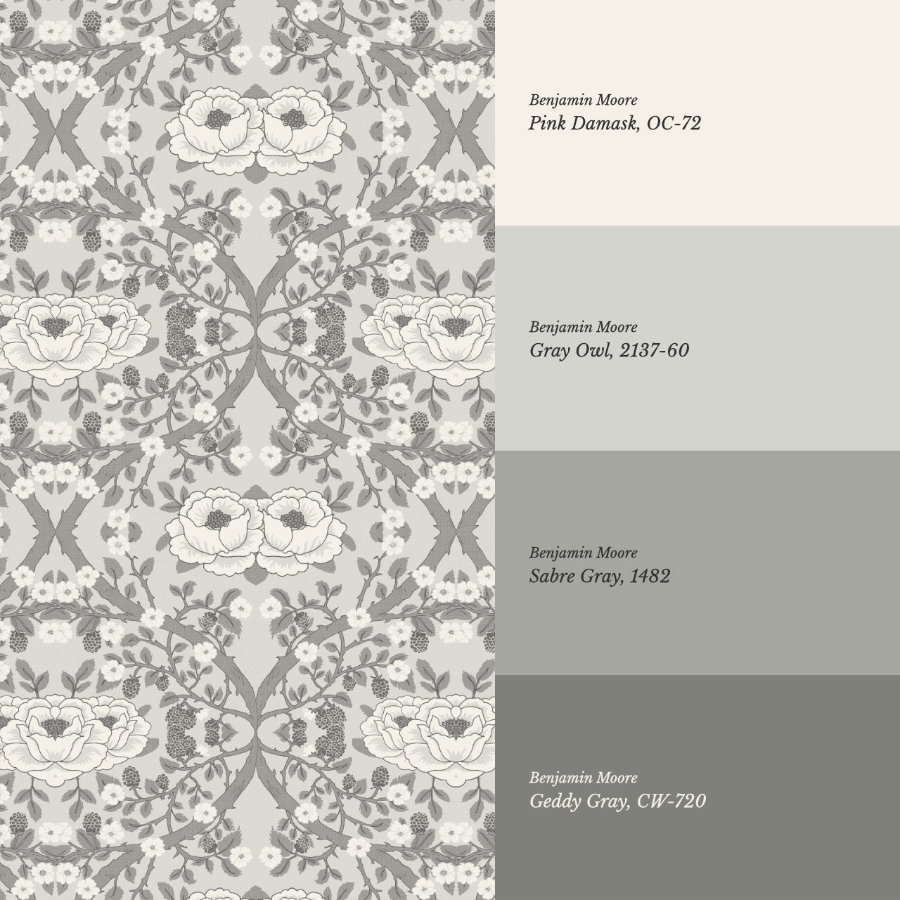 Hallie Blackberry Ogee Gray Wallpaper