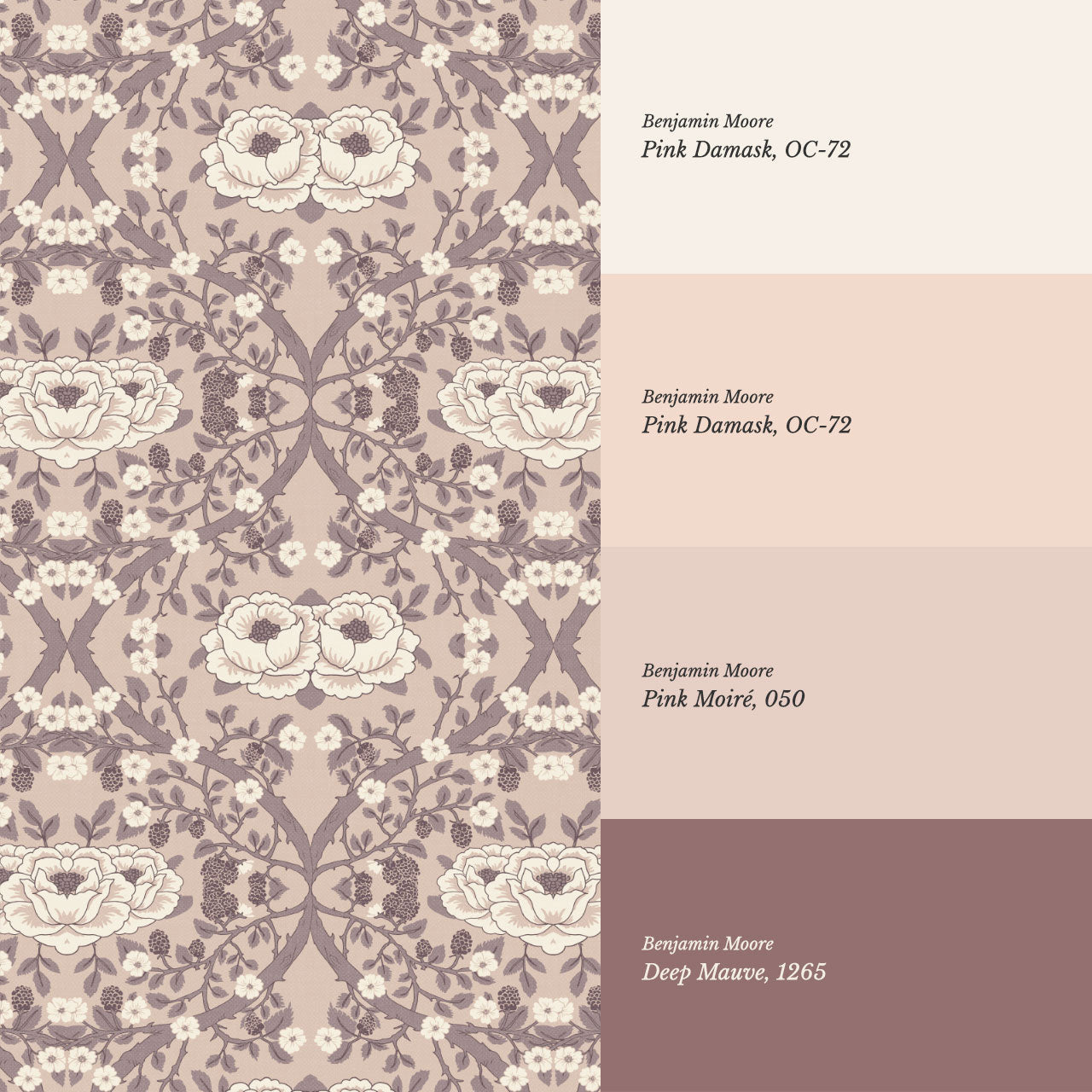 Hallie Blackberry Ogee Mauve Wallpaper