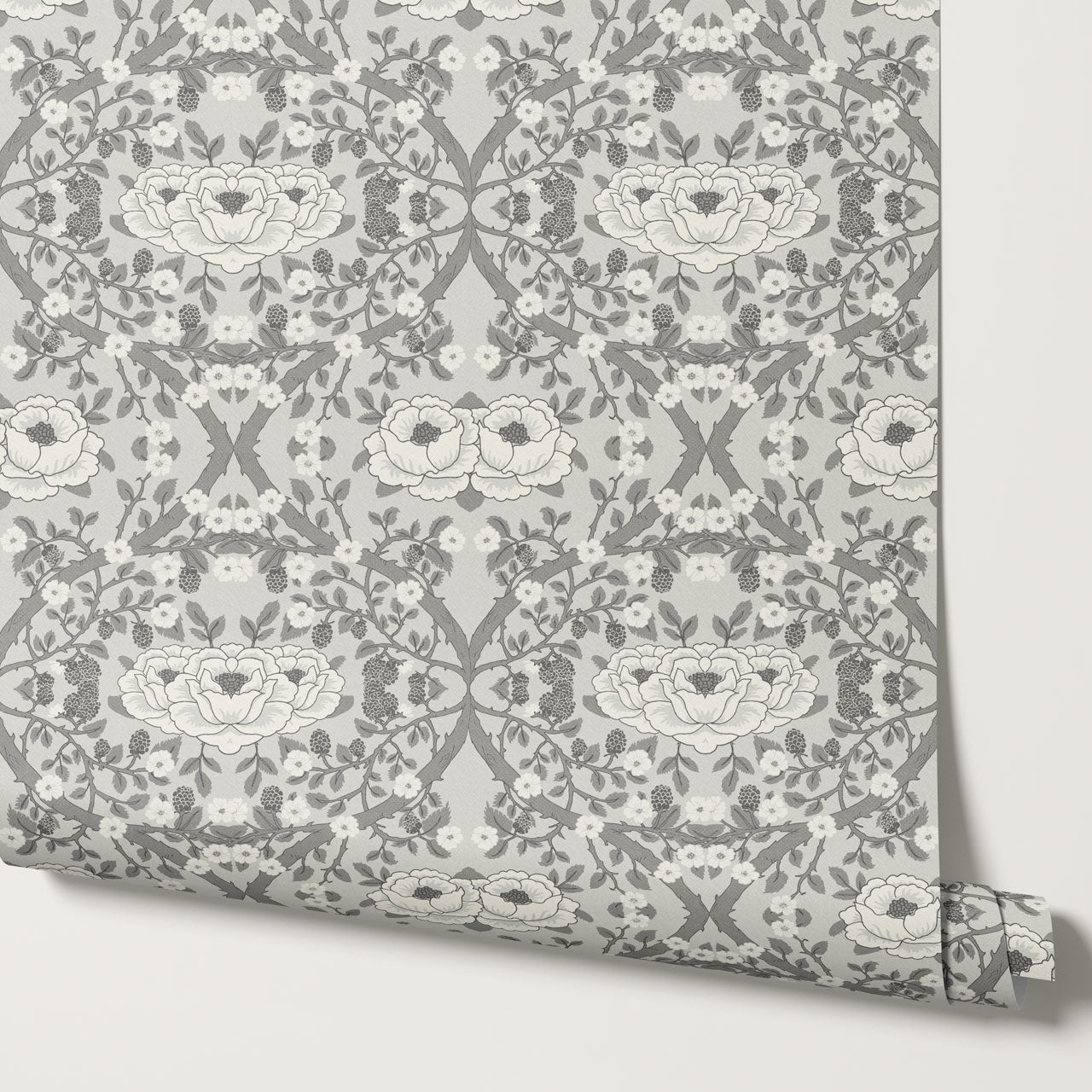 Hallie Blackberry Ogee Gray Wallpaper
