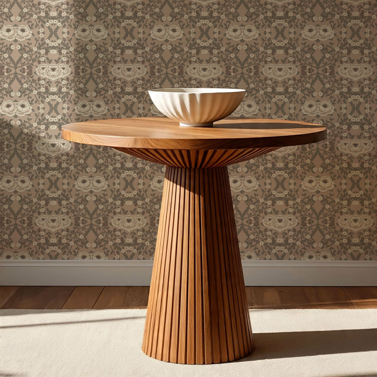 Hallie Blackberry Ogee Rose Ash Wallpaper