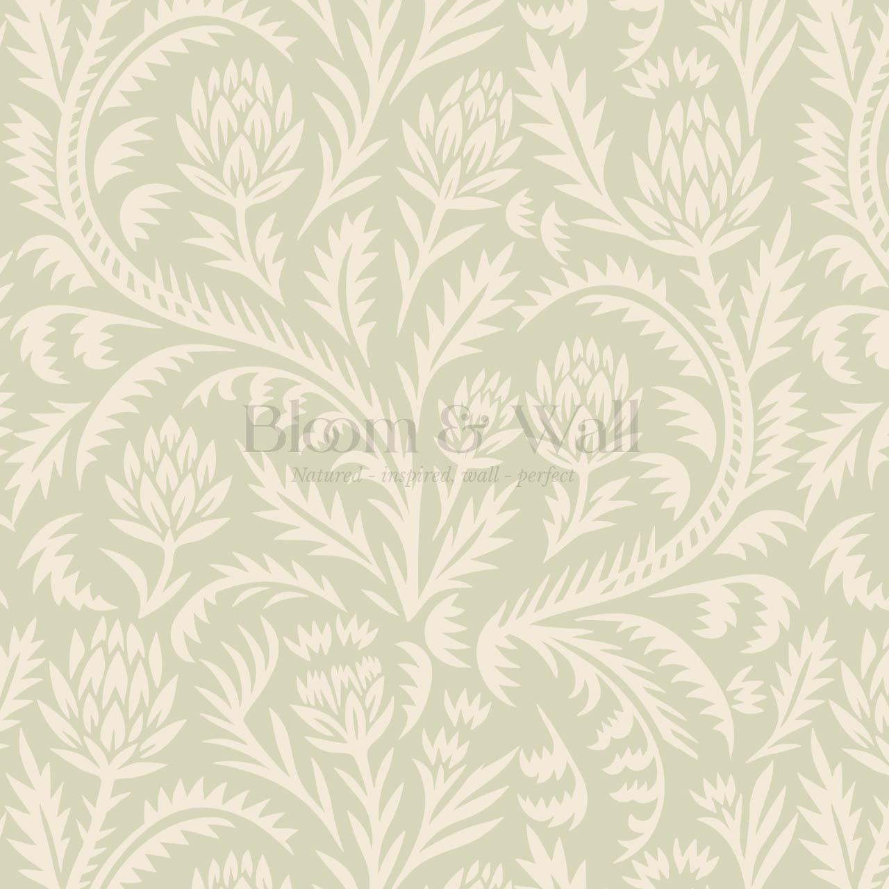 Hannah Folkfloral Woodcut Soft Sage Wallpaper